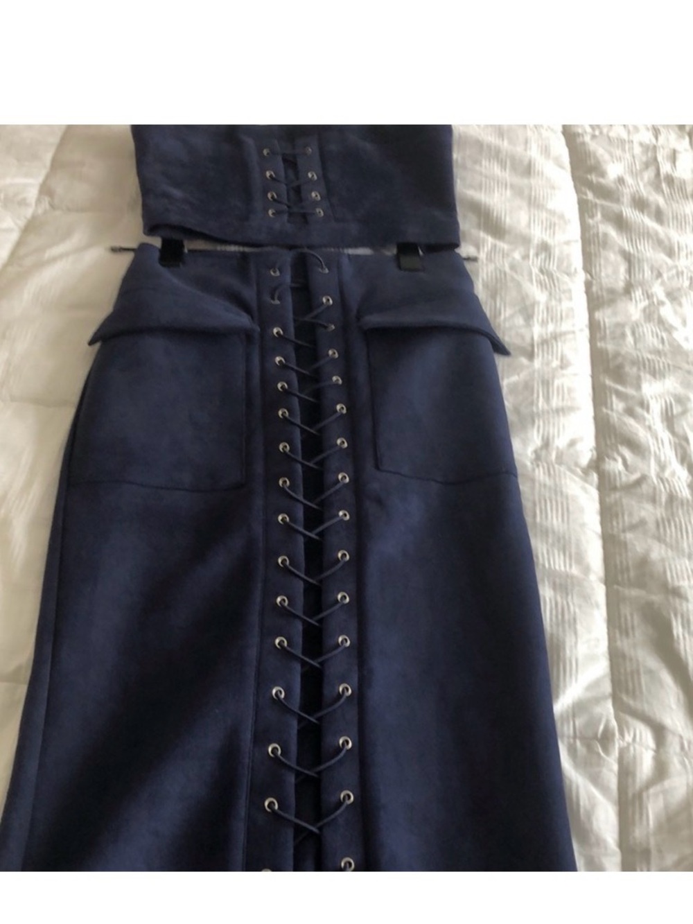 Kendi Boutique Designer Navy Blue Lace-Up Skirt Set💙